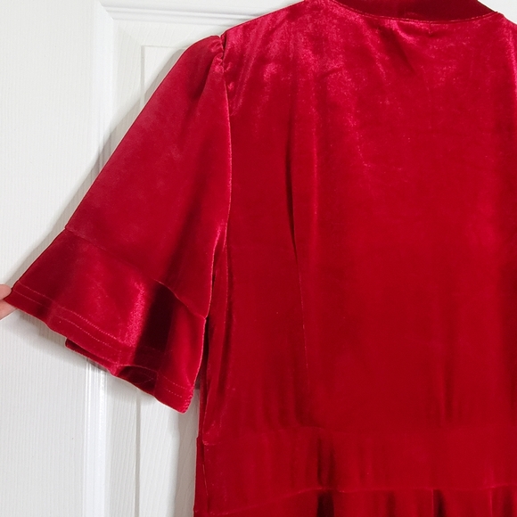 Ranphee Ruffle Sleeve Bow Tie Neck Velvet Dress - Picture 11 of 15